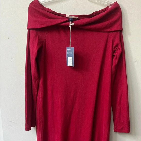 Universal Thread Off The Shoulder Ribbed Midi Bodycon‎ Dress Large Ruby Red NWT - Picture 2 of 10